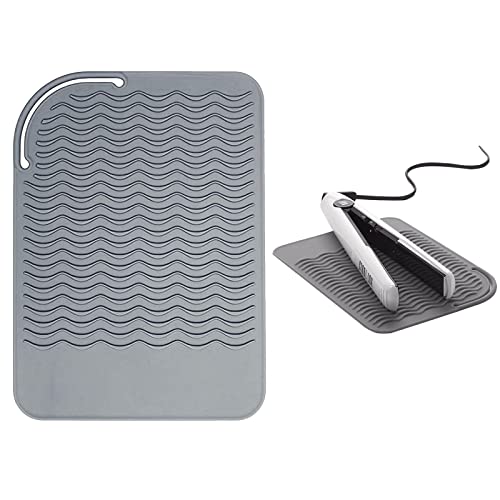Tapis Résistant à la Chaleur Pour Fer à Friser, Tampon en Silicone pour Fer à Friser Tapis en Silicone Résistant à la Chaleur pour Fer à Friser, Lisseur, Fer Plat et Outil de Coiffure(Gris)