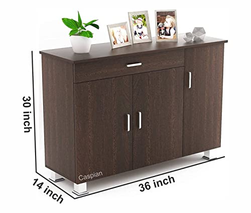 Image of CASPIAN 3 Door Shoe Rack Cum Cabinet (Brown) | Engineered Wood Pre Assembled Furniture | Storage Organizer for Indoor /Outdoor Use | 6 Shelves, 1 Drawer | Wooden Shoe Racks for Home