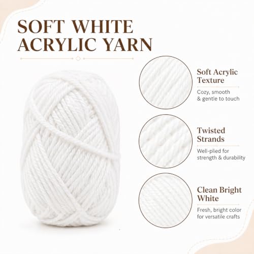 Image of MAQIHAN Acrylic Yarn for Crocheting - Soft Knitting Yarn for Crafts, 15x20g | White Skeins for Crocheting DIY Bulk for Handicraft Knitting Scarves Ideal Gift for Beginners Adults