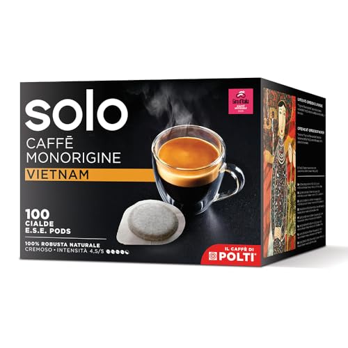SOLO - Caffè Monorigine Vietnam, Cialde E.S.E. 44 mm, 100 Cialde Monodose, 100% Robusta Naturale, Compostabili