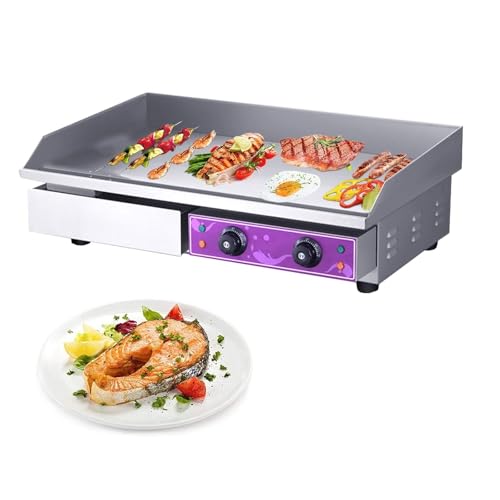 Large Electric Griddle Hot Plate, Commercial Stainless Steel Adjustable Countertop BBQ Grill, 220-240V Nonstick for Barbecue, Omelette, Fried Food