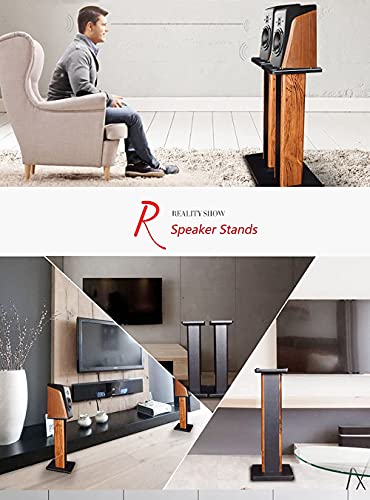 Bimiti Speaker Stands Wood Grain Universal Floor Speaker Stands 24 Inch Floor Stand Mount Heavy Duty Surround Sound Speaker Stands For Home Theater With Sand Filling Tuning Function - 1 Pair #TOP5