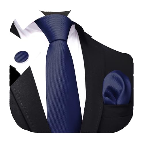 Image of GUSLESON 3.15 inch（8cm） Solid Color Necktie and Pocket Square Cufflinks Sets For Men + Gift Box