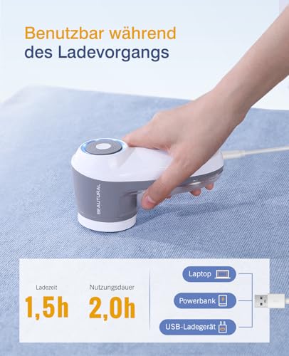 BEAUTURAL Fusselrasierer, Wiederaufladbarer Flusenentferner Elektrisch, 6-Klingen Wollrasierer mit 9000 U/min Leistungsstark für Kleidung Polster Decken Textilien