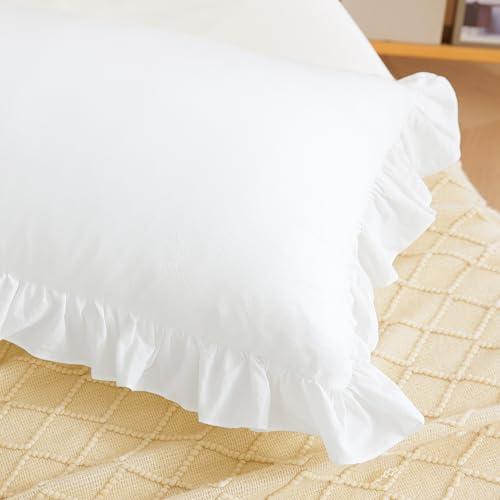 Off White Ruffled Body Pillow Cover 1 Piece Washed Cotton Farmhouse Shabby Long Body Pillow Sham 20"x54"
