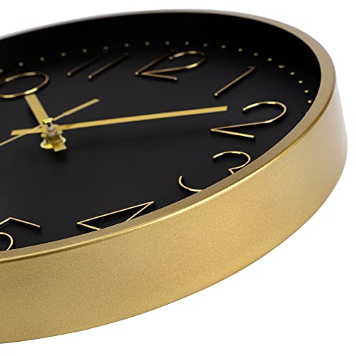 Foxtop Black Gold Wall Clock 12 Inch Silent Non-Ticking Battery Operated Round Quartz Modern Wall Clock For Living Room Kitchen Bedroom Home Office School Decor #TOP2