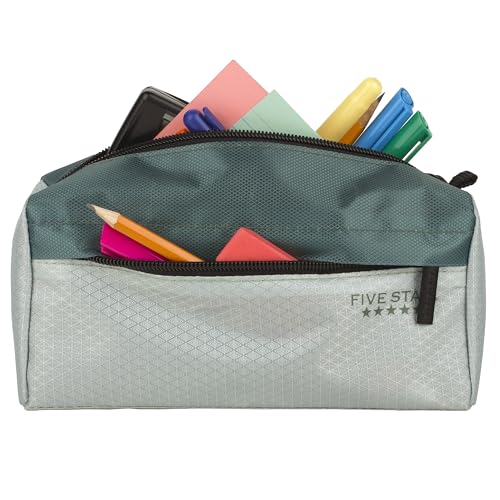 Image of Five Star Pencil Pouch, Pen Case, 9-Pocket Zipper Pouch, Storage Organizer for School Supplies Earbuds Chargers Cables Makeup, Green /Juniper (500214F-ECM)