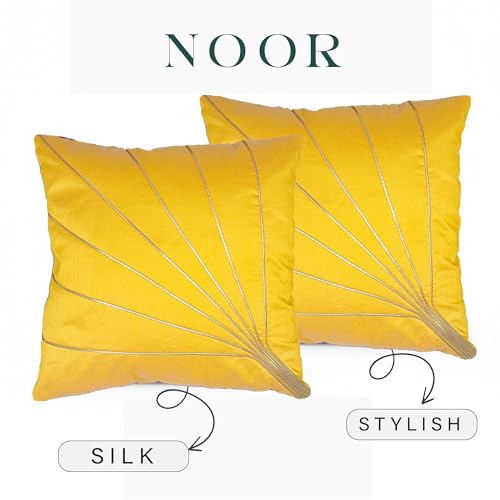 Image of Noor Silk Cushion Covers Pack of 7 | 16x16 Inches, Yellow