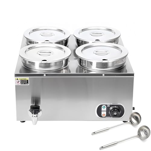 SAIYERUS - Chauffe-soupe électrique,Poêle ronde en acier inoxydable de 7L,30~85℃ Température réglable,1500W Commercial Bain-Marie avec Bouton Anti-brûlure et de Réinitialisation,Station de Soupe pour Restaurants