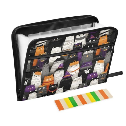 ALAZA Cat Kitten Hat Halloween Expandable Filing Folder Storage Organiser Box Files, 13 Pockets Zip Filing Folders for Home or Office Documents