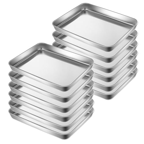 12 Pcs Baking Sheet Set,9 x 7 x 1 Inch Stainless Steel Cookie Sheet Baking Pan Metal Baking Pan Oven Tray,Baking Pan Oven Tray for baking,Dishwasher Safe