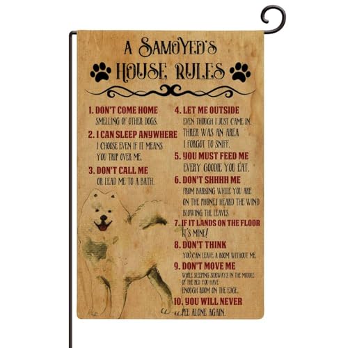 Bandera de jardín con reglas de casa de perro, para dueños de mascotas, amantes de los perros, banderas de patio resistentes a la intemperie, arpillera exterior, decoración de fiesta, regalos de campo