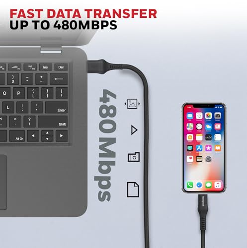 Image of Honeywell USB A to Type C Cable, 4 Feet (1.2M), PD 60W, QC 3.0, Fast Charge & Sync Cable, Nylon Braided Cable for Apple Devices, Smartphones, Laptops, Power Banks, Tablets, Headphones, Speakers Black