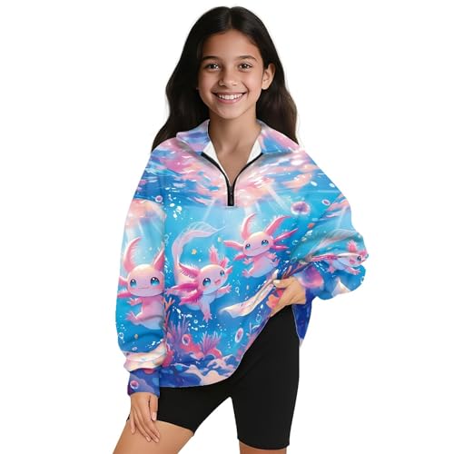 Image of AmzPrint Girls Graphic Quarter Zip Coat Long Sleeve Lightweight Oversized Athletic Running Hoodies For Kids Teen Girls