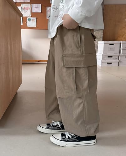 Viatabuna Boys Baggy Straight Cargo Pants Elastic Waist Kids Parachute Pants Streetwear Hip Hop Joggers with Flap Pocket4