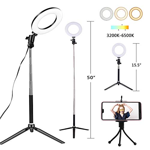 6" Selfie Ring Light with Tripod Stand & Cell Phone Holder for Live