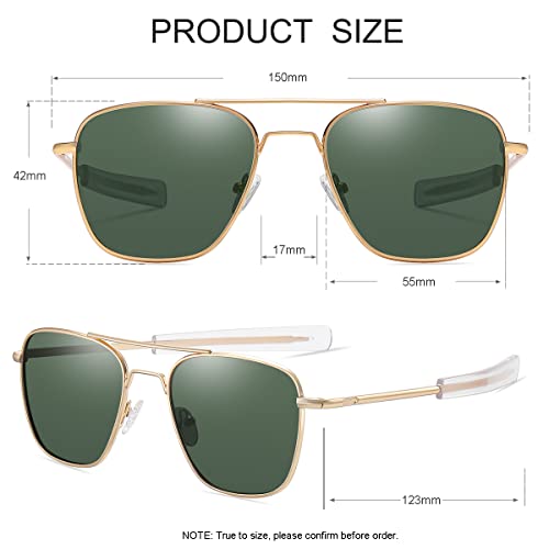 Image of JOVAKIT Men's Polarized Aviator Sunglasses Retro Military Style Pilot Sun Glasses Bayonet Temples UV400 Protection
