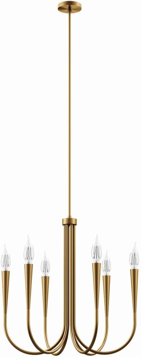 Modway Penrose 6-Light Chandelier in Satin Brass, Brown, 25 x 25 x 72