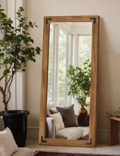 Wood Framed Full Length Mirror for Wall, 60"X25" Floor Standing Body Mirror