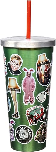 Image of Spoontiques A Christmas Story Stainless Steel Tumbler, 24oz - Double Wall Insulated Travel Cup with Straw