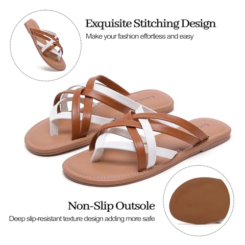 Image of Luoika Women's Wide Width Flat Sandals, Flip Flop Slides Sandal Casual Strapy Sandal Slip on Summer Beach Shoes for Women.