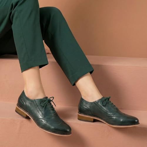 Image of Mona flying Womens Leather Wingtip Oxfords Brogue Shoes Lace-up Flats