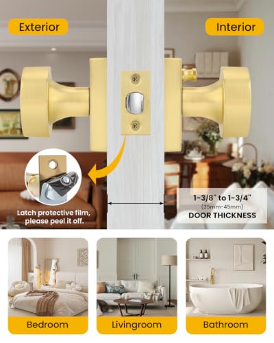 Image of Goldenwarm Gold Door Knobs Interior, Privacy Door Knob Zinc Alloy, Brushed Gold Interior Door Knobs for Bedroom Bathroom, 12 Pack