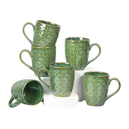 Image of CRAF10 Glaze Studio Ceramic Coffee /Tea Mugs - Set of 6, 330 ML Each, Elegant & Durable, Reactive Glaze, Microwave & Dishwasher Safe, Jade