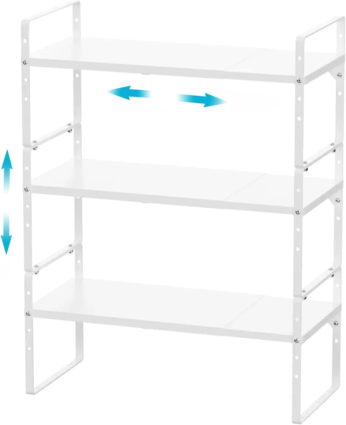 iPEGTOP Expandable Cabinet Storage Shelf Organizer Rack, Heavy Duty Cupboard Stand Spice Rack Adjustable Height Garage Pantry Shelf Space Riser for Counter Kitchen Organization, White, 3 Pack 10.2" Width - 3 Pack White