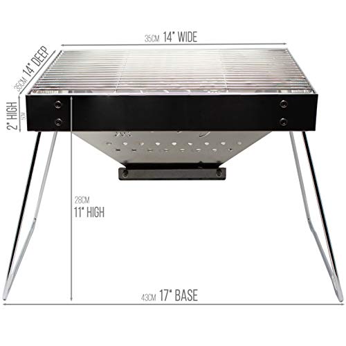 Portable Charcoal Grill for Camping Cooking with Carry Bag, Small BBQ Pit, Stainless Steel Mini Folding Barbecue, Table Top Foldable Grilling Stove for Travel, Picnic, RV, Fishing, Hunting or Job Site