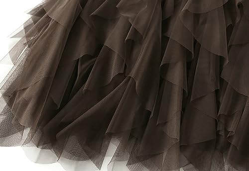 Women's Tulle Skirt A-Line Pleated Elastic High Waist Layered Mesh Ballet Prom Party Skirt Tutu Midi Skirts (Color : Dark Coffee C, Size : One Size)3