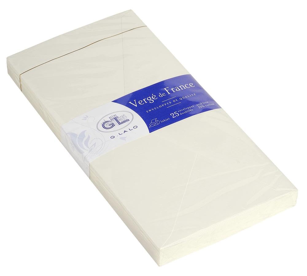 G. Lalo Lalo 22700L - Pack of 25 Rubber Lined Envelopes 11x22cm, Vergé De France, White (EXA-227/00-25PK)