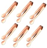 6er Set Edelstahl Zuckerzange Eiszange CandyBar Eiswürfelzange Vorspeisen Zangen Klein Servierzange für Zucker, Eiswürfel, Salat, Party Kaffee Bar Küche (Roségold)