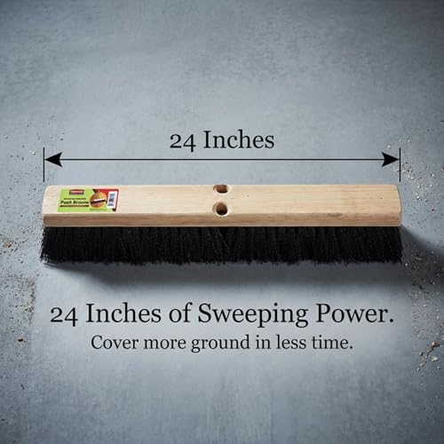 Image of Black Indoor Push Broom Head - Heavy Duty Hardwood Block - Polypropylene Bristles - Deck Scrub Brush - Two Threaded Handle Holes for Better Assist (24 inch)