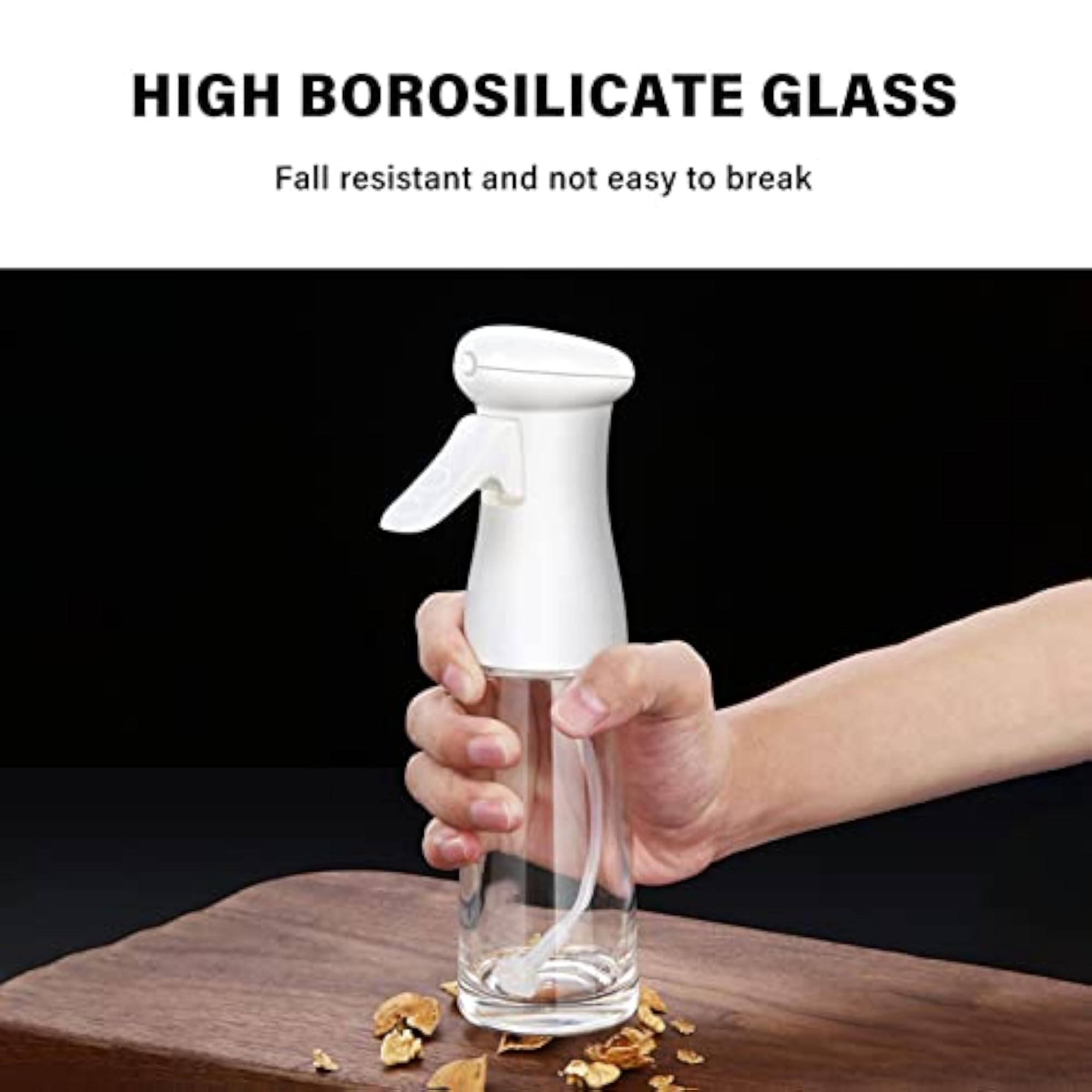 200ML Glass Oil Spray Bottle, Non-Clogging Mist Sprayer