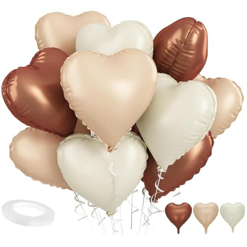 NOPKESV 10 pezzi Palloncini a Forma di Cuore in Foil, ad Elio, Kit per Compleanni, Matrimoni, Anniversari, Gender Reveal, Baby Shower, Decorazioni e Addobbi per Allestimento, Prima Comunione, (Crema)