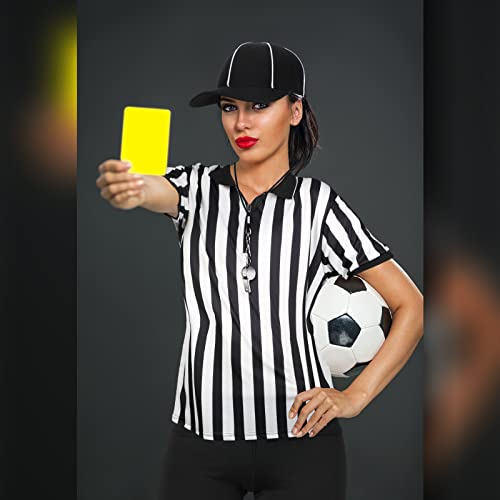 Satinior Women Referee Costume Black And White Stripe Ref Shirt Jersey Shorts Referee Hat For Halloween Cosplay Party (Small) #TOP7