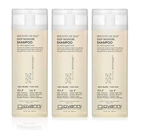 GIOVANNI Smooth as Silk Deep Moisture Shampoo, 8.5 oz. Hydrates & Calms Frizz, Detangles, Wash & Go, Co Wash, Curly & Wavy Hair, Sulfate Free, No Parabens, Color Safe (Pack of 3)