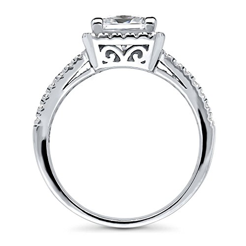 Berricle Sterling Silver Halo Wedding Engagement Rings Princess Cut Cubic Zirconia Cz Promise Split Shank Ring For Women, Rhodium Plated Size 6 #TOP3
