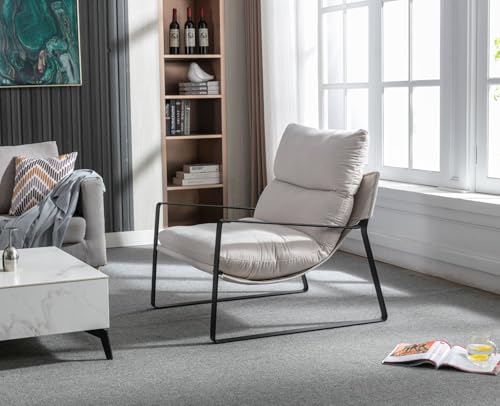 chairus Loungesessel Polsterstuhl Sessel für Wohnzimmer aus Chenille Modern Ohrensessel Schlafzimmer Relaxsessel mit Armlehnen (Beige)