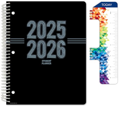 Global Datebooks Dated Middle School or High School Student Planner for Academic Year 2025-2026 Includes Ruler/Bookmark and Planning Stickers (Matrix Style - 8.5"x11" - Triple Stripe)