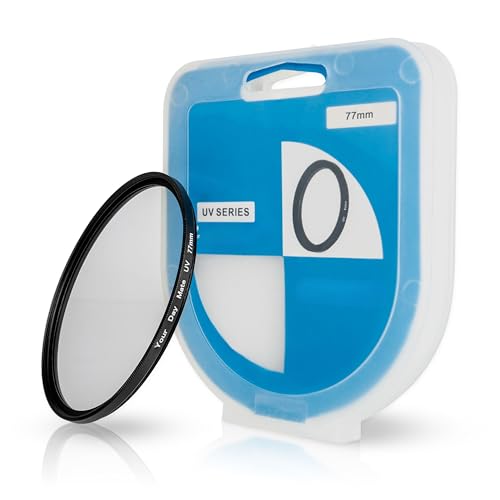 Filtro UV con custodia protettiva, Ø 77 mm, Universalmente compatibile con Nikon, Canon, Sony, Filtri in vetro per obiettivo della fotocamera, Blocca i raggi ultravioletti, Filtri Skylight, UV Filter