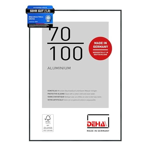 DEHA Design Bilderrahmen, 70 x 100 cm, Aluminium, Schwarz matt, Posterrahmen zum Aufhängen im Hoch- & Querformat, bruchsicheres Kunstglas, Tribeca