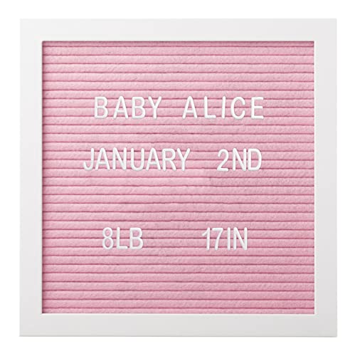 Image of Pearhead Classic Wooden Letterboard, Baby Keepsake Photo Prop, Pink Felt Letterboard Keepsake For Milestones, Baby Girl Nursery Decor, Baby Announcement Prop, 294 Letters