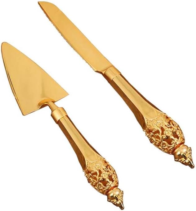 Celebration Gold Wedding Cake Knife Server Set Vintage Design Cake Cutter for Party