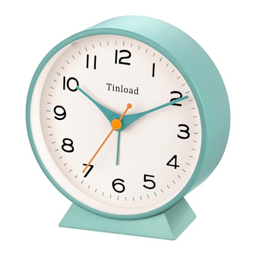 Image of Tinload 4.5 inch Battery Operated Retro Analog Alarm Clock, Small Silent Bedside Desk Clock,Lighted on Demand, Battery Operated, Snooze, for Living Room, Bedroom, Bedside, Desk(Green)