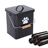 Brabtod 1.85Gal/7L Small Outdoor Trash Can with Lid, Metal Dog Poop Trash Can Outside, Dog Waste Container Bucket Handle(75 Trash Bags Included)-Black