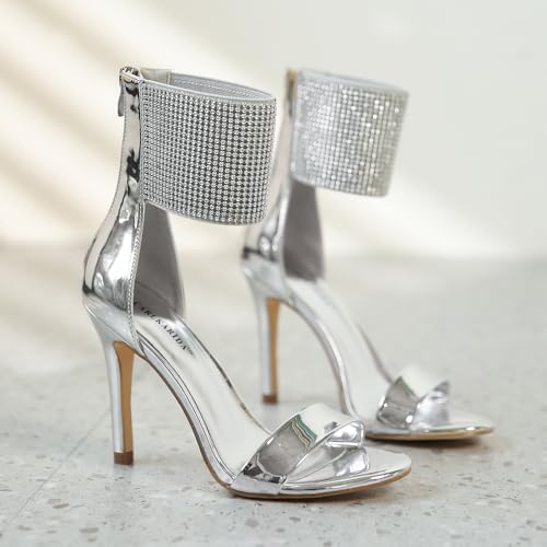 Women's High Heel Sandals Open Toe Ankle Tie Dressy Heeled Sandals for Prom, Party, Evening Events, 3.93 Inch Comfortable Thin Block Heels2