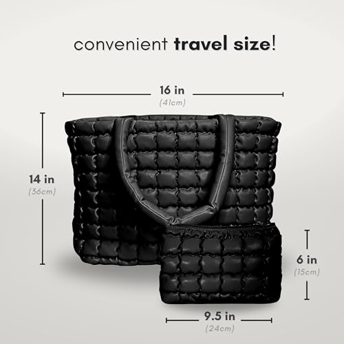 Bolso Tote acolchado para mujer negro 14 x 6 x 8 in miniatura 6