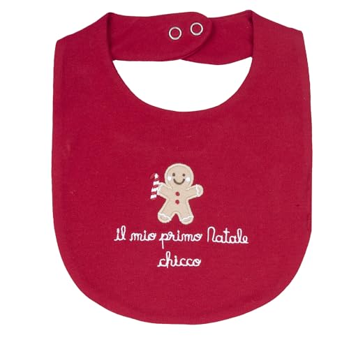 El babero Chicco ajustable en color rojo evita manchas durante las comidas del bebé